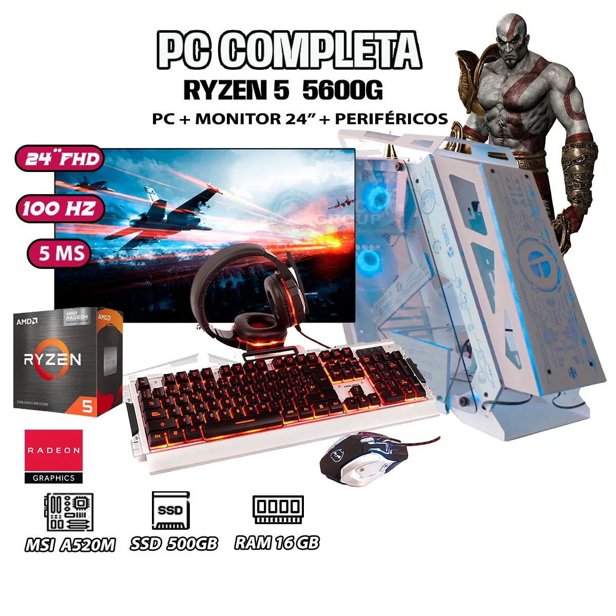 COMPUTADORA COMPLETA ROBOT RYZEN 5 5600G RAM 16GB DISCO 500GB SSD MONITOR 24' - 1