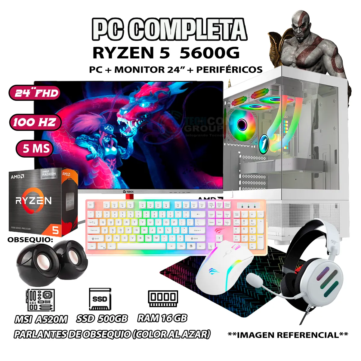COMPUTADORA COMPLETA MI7 RYZEN 5 5600G RAM 16GB DISCO 500GB SSD MONITOR 24' - 1