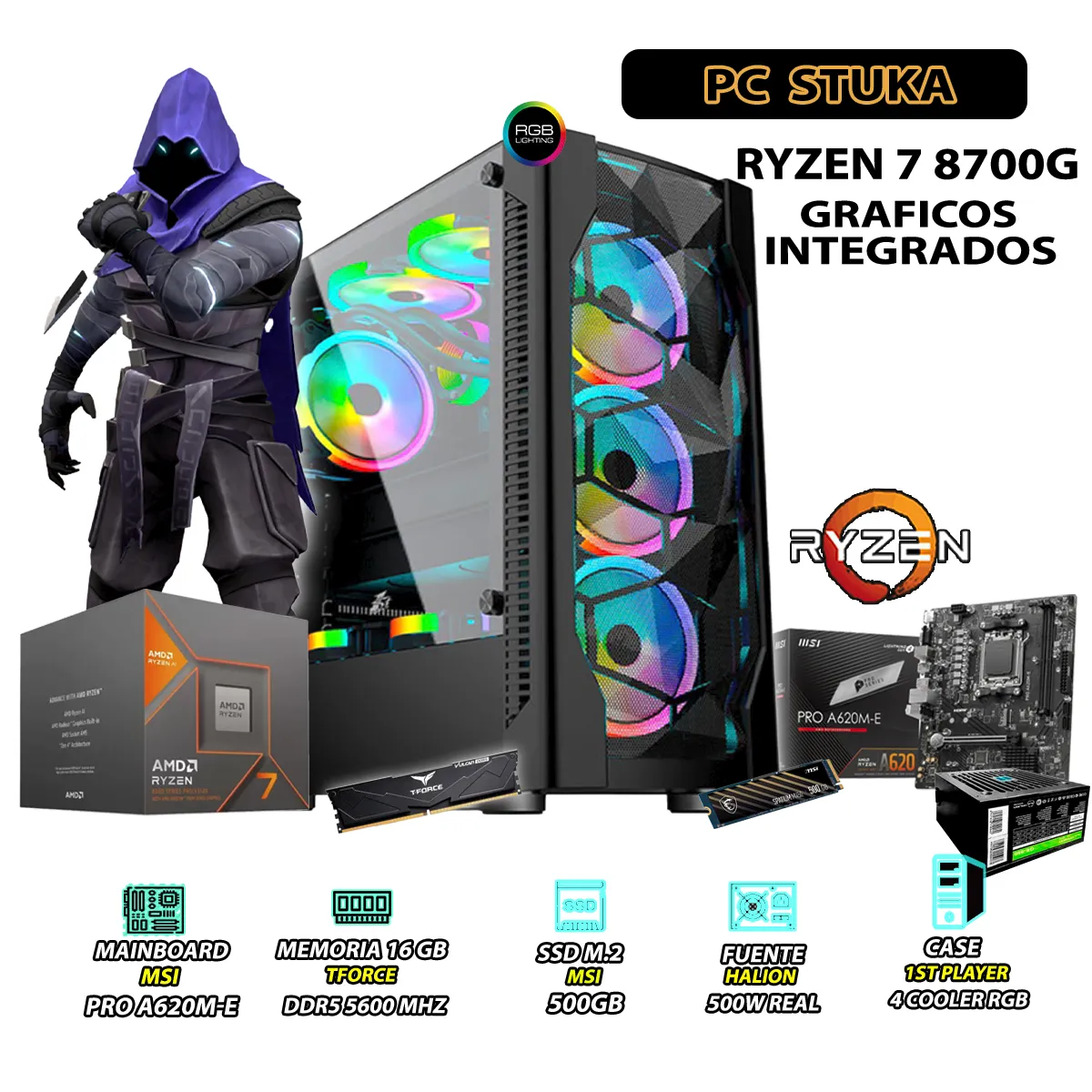 COMPUTADORA PC RYZEN 7 8700G RAM 16GB DISCO 500GB SSD CON GRAFICOS AMD RADEON - 1