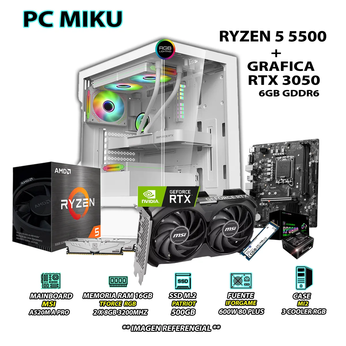 COMPUTADORA GAMER PRO RYZEN 5 5500 RAM 16GB SSD 500GB RTX 3050 6GB - 1