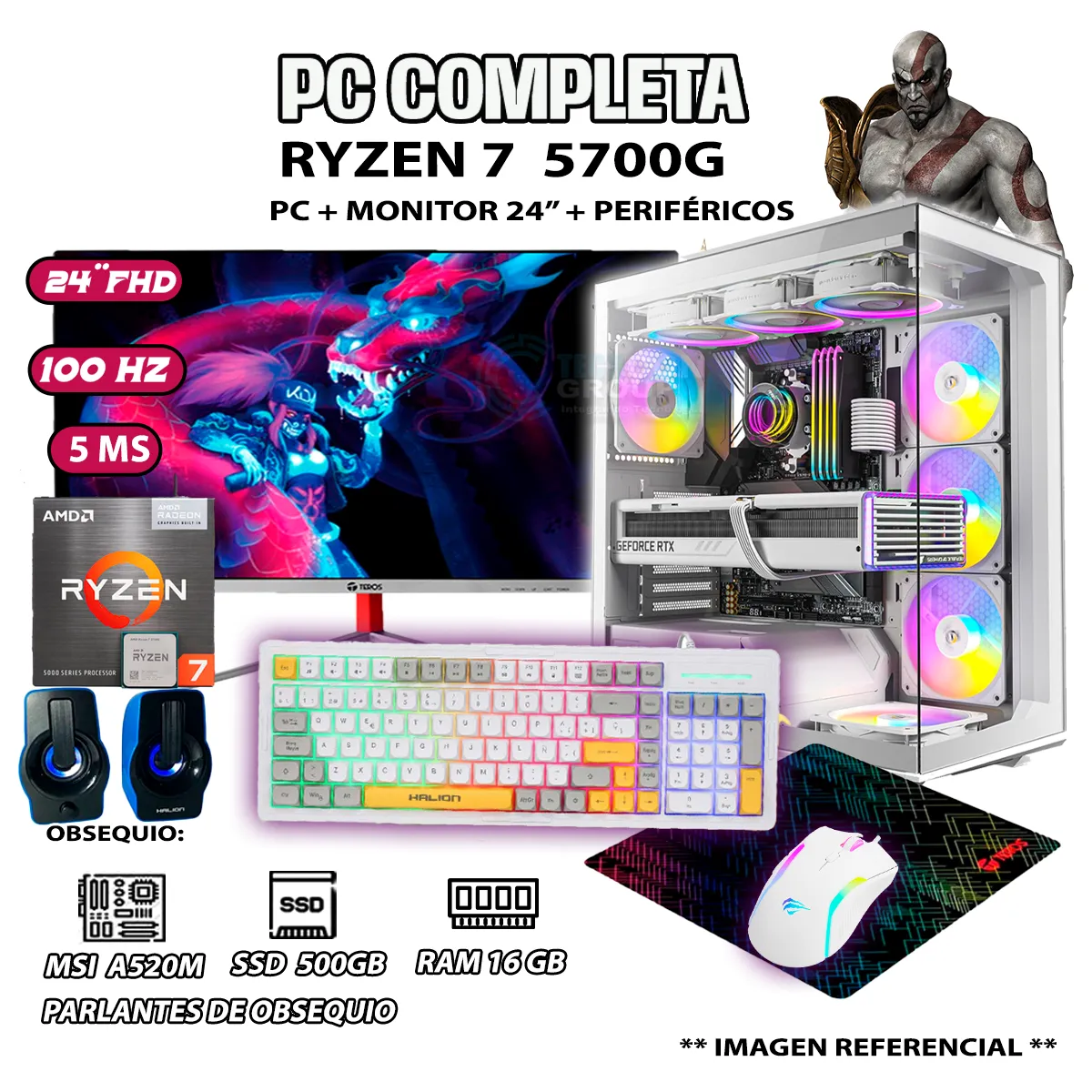 COMPUTADORA COMPLETA RYZEN 7 5700G RAM 16GB DISCO SSD 500GB MONITOR 24' FHD - 1