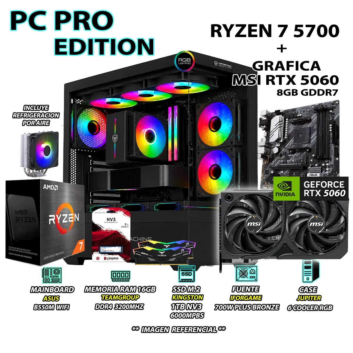 COMPUTADORA PC RYZEN 7 5700 RAM 16GB SSD 1TB GRAFICA RTX 5060 8GB - 1
