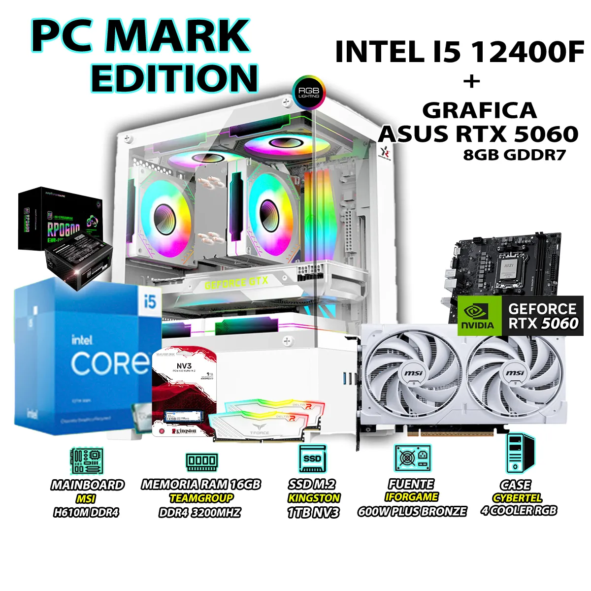 COMPUTADORA GAMER PRO I5 12400F RAM 16GB DDR4 SSD 1TB GRAFICA RTX 5060 8GB - 1