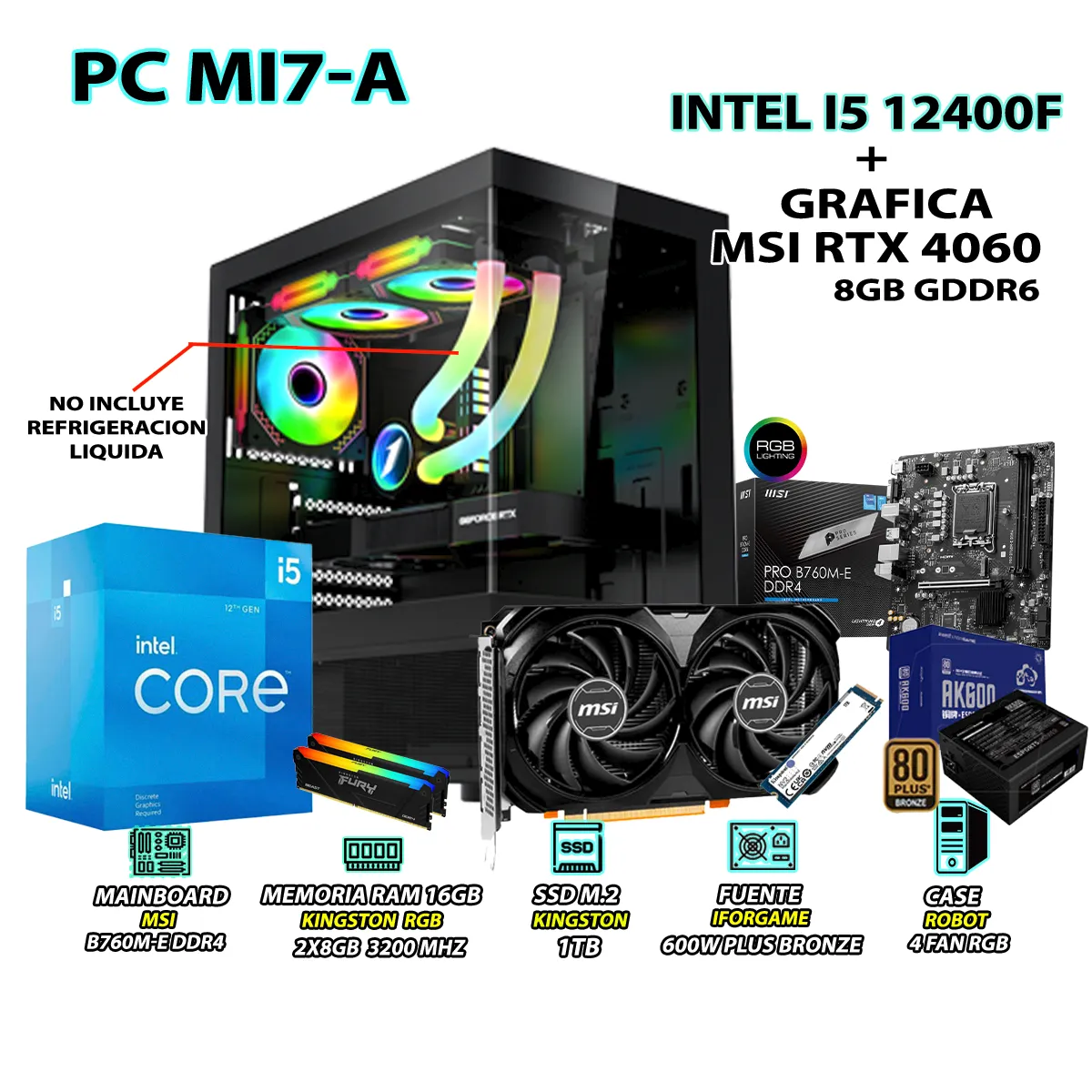 COMPUTADORA PC GAMER INTEL CORE I5 12400F RAM 16GB SSD 1TB RTX 4060 8GB - 1