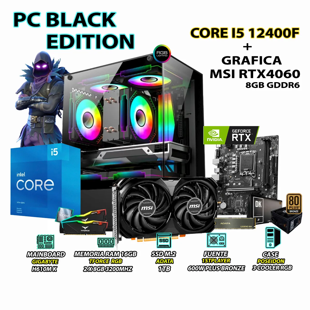 COMPUTADORA PC GAMER INTEL CORE I5 12400F RAM 16GB SSD 1TB RTX 5060 8GB - 1