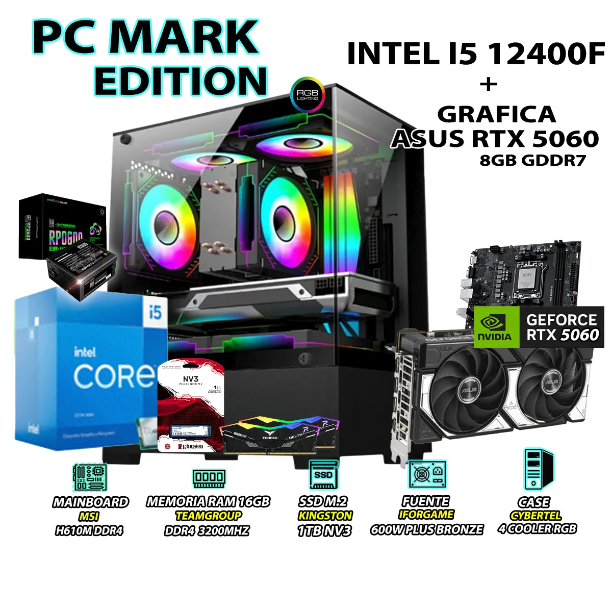 COMPUTADORA PC GAMER INTEL CORE I5 12400F RAM 16GB SSD 1TB RTX 5060 8GB - 1