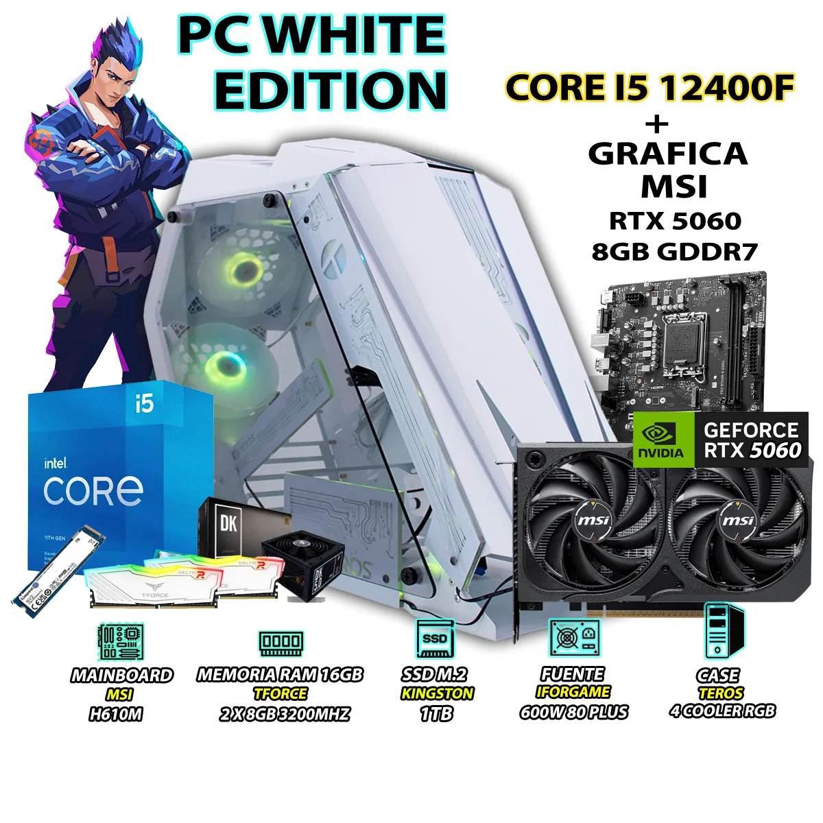 COMPUTADORA PC GAMER INTEL CORE I5 12400F RAM 16GB SSD 1TB RTX 5060 8GB - 1
