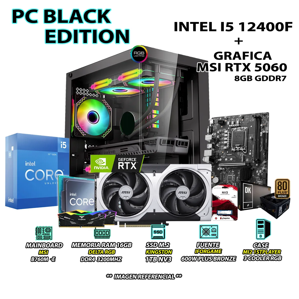 COMPUTADORA PC GAMER INTEL CORE I5 12400F RAM 16GB SSD 1TB RTX 5060 8GB - 1
