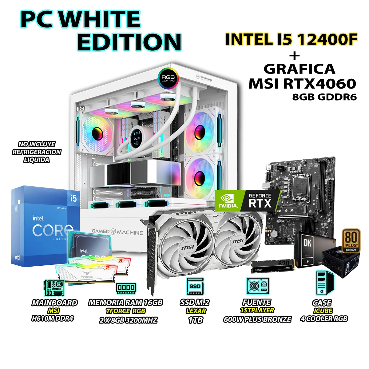 COMPUTADORA PC GAMER INTEL CORE I5 12400F RAM 16GB SSD 1TB RTX 4060 8GB - 1