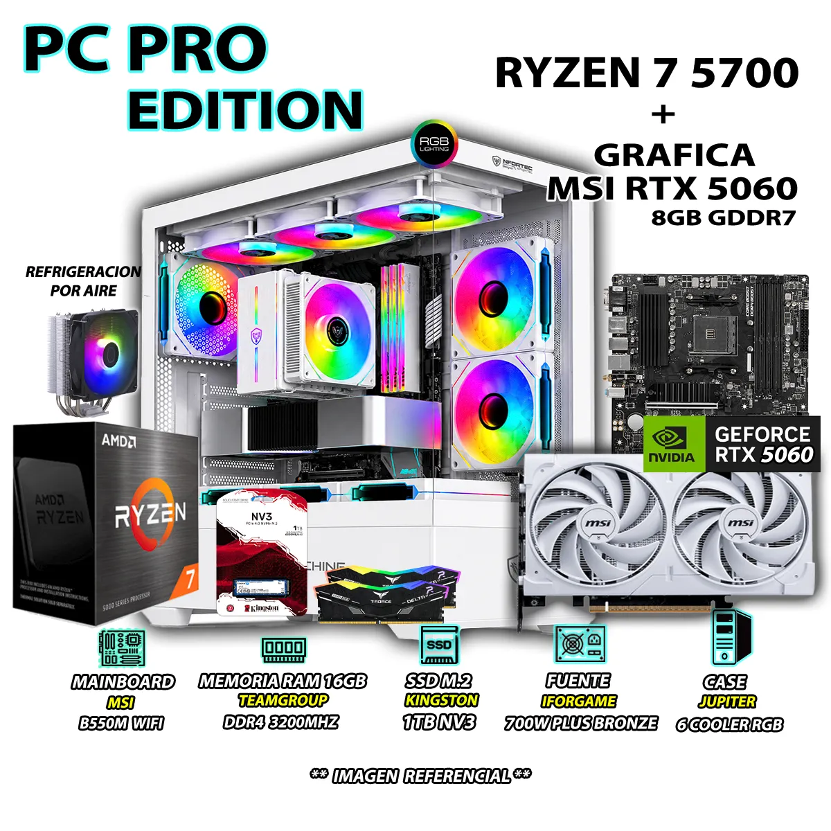 COMPUTADORA PC RYZEN 7 5700 RAM 16GB SSD 1TB GRAFICA RTX 5060 8GB - 1