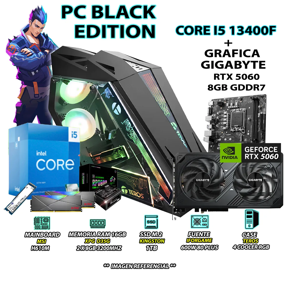 COMPUTADORA PC GAMER INTEL CORE I5 13400F RAM 16GB SSD 1TB RTX 5060 8GB - 1