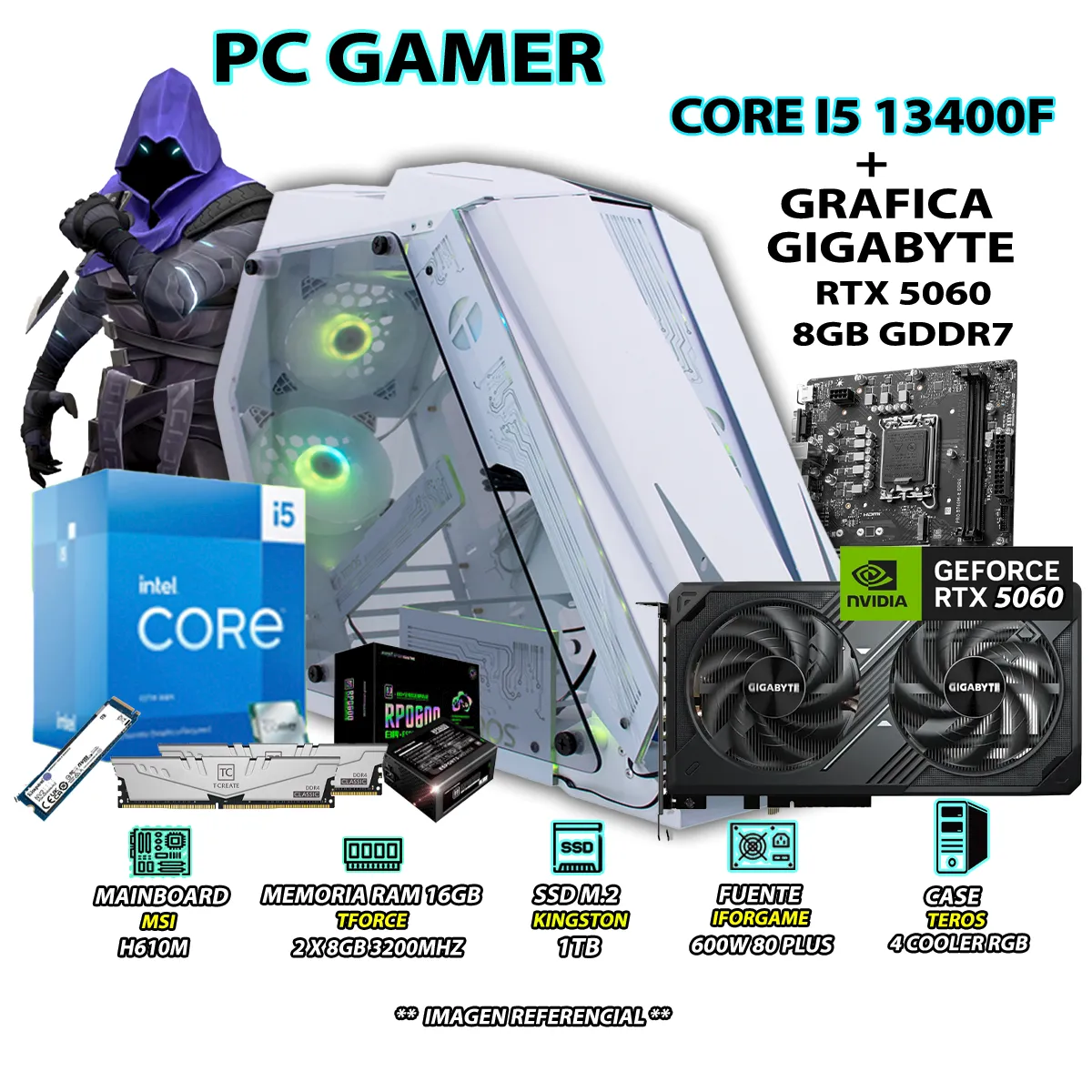 COMPUTADORA PC GAMER INTEL CORE I5 13400F RAM 16GB SSD 1TB RTX 5060 8GB - 1