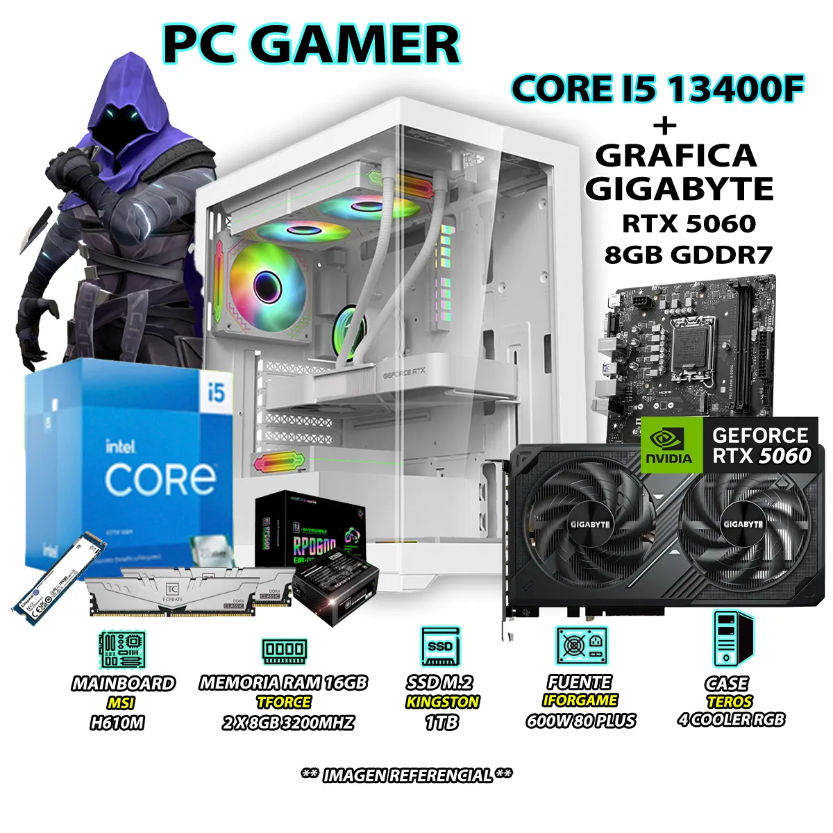 COMPUTADORA PC GAMER INTEL CORE I5 13400F RAM 16GB SSD 1TB RTX 5060 8GB - 1