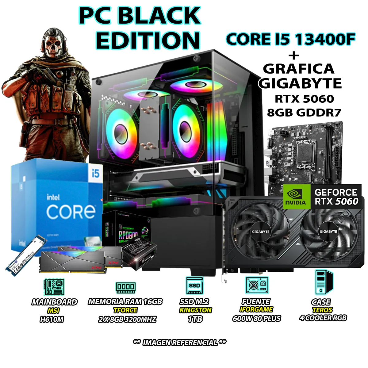 COMPUTADORA PC GAMER INTEL CORE I5 14400F RAM 16GB SSD 1TB RTX 5060 8GB - 1