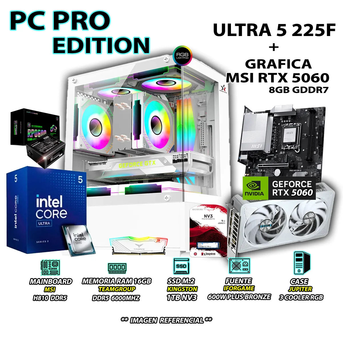 PC GAMER PRO INTEL ULTRA 5 225F RAM 16GB DDR5 SSD 1TB GRAFICA MSI RTX 5060 8GB - 1