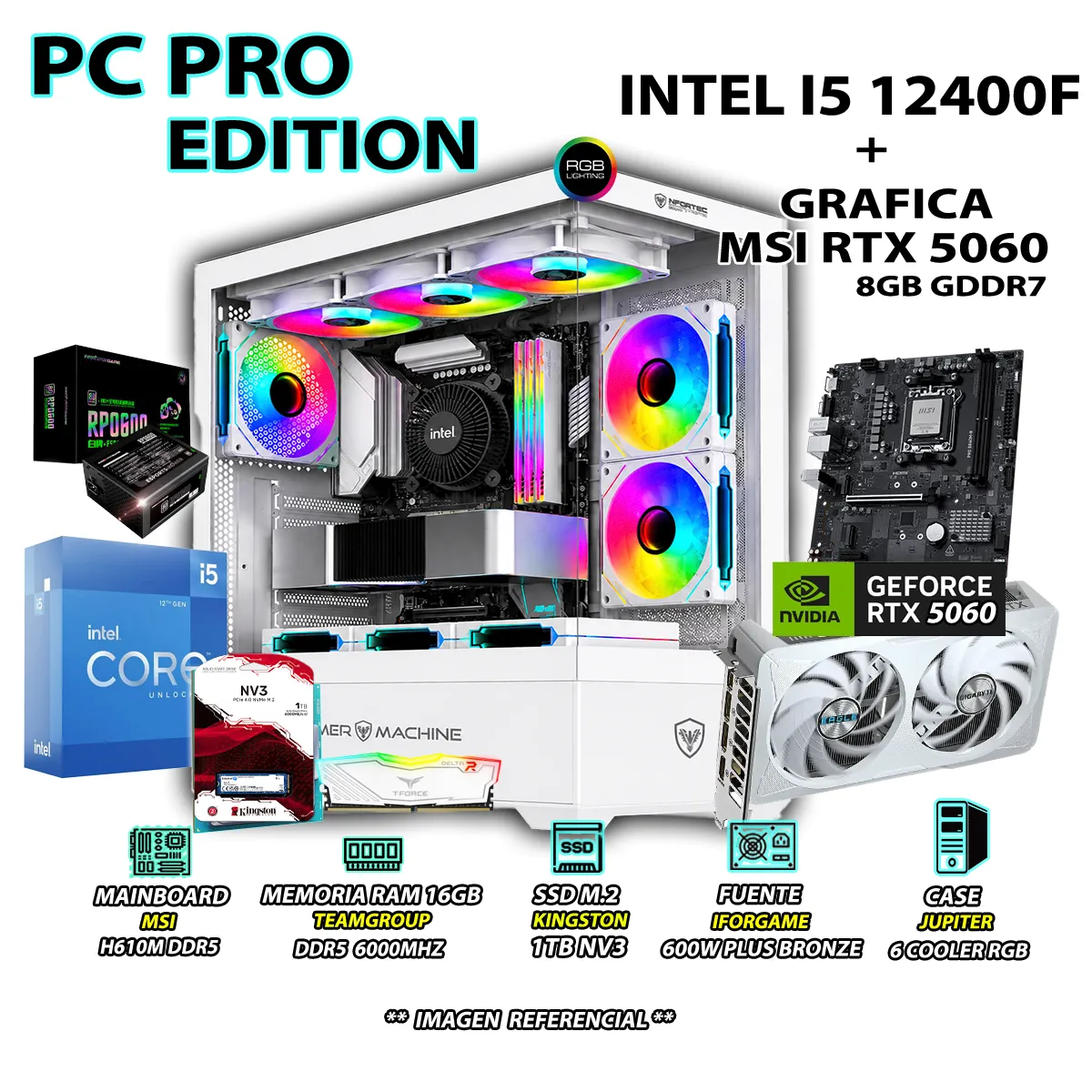 COMPUTADORA GAMER CORE I5 12400F RAM DDR5 16GB SSD 1TB CON GRAFICA RTX 5060 8GB - 1