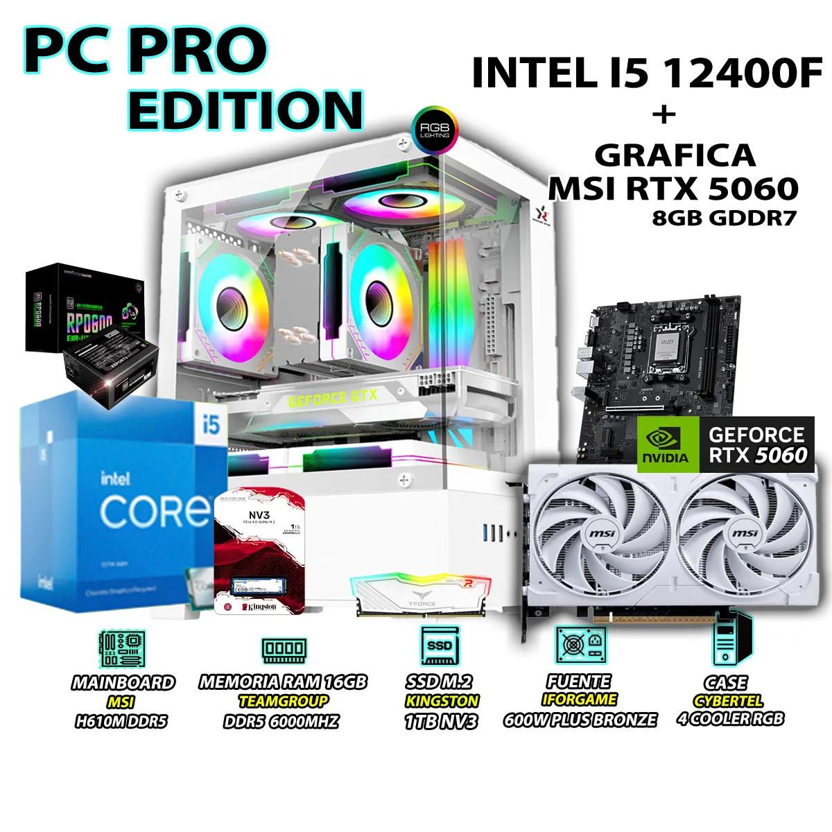 COMPUTADORA GAMER CORE I5 12400F RAM DDR5 16GB SSD 1TB CON GRAFICA RTX 5060 8GB - 1