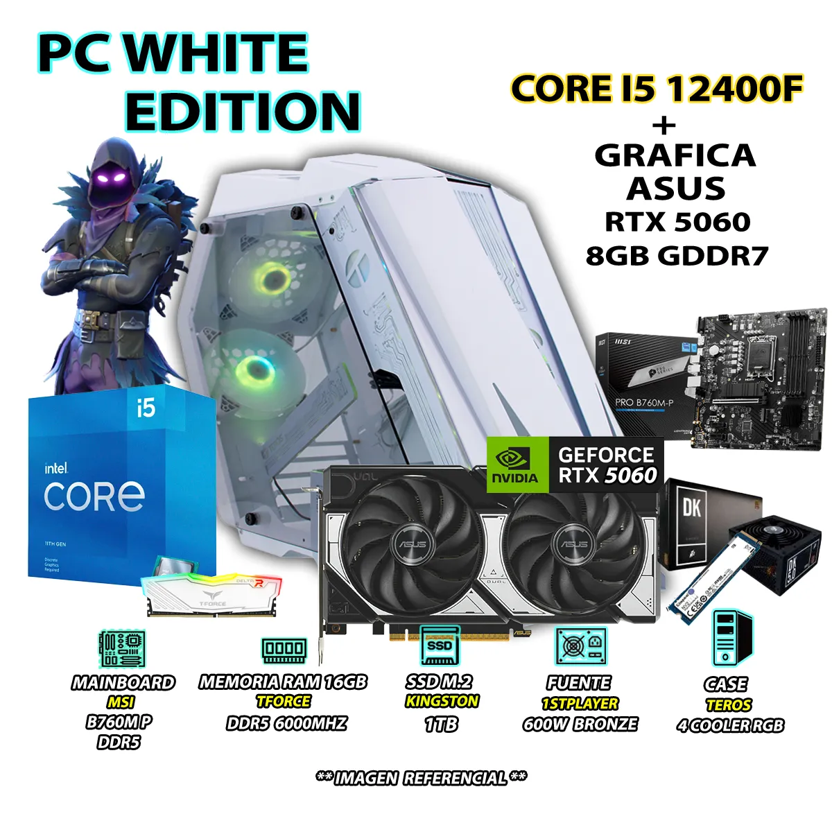 COMPUTADORA PC GAMER INTEL CORE I5 12400F RAM 16GB DDR5 SSD 1TB RTX 5060 8GB - 1