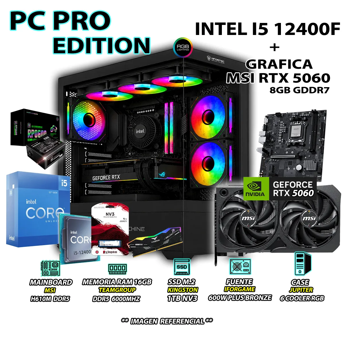 COMPUTADORA GAMER CORE I5 12400F RAM DDR5 16GB SSD 1TB CON GRAFICA RTX 5060 8GB - 1