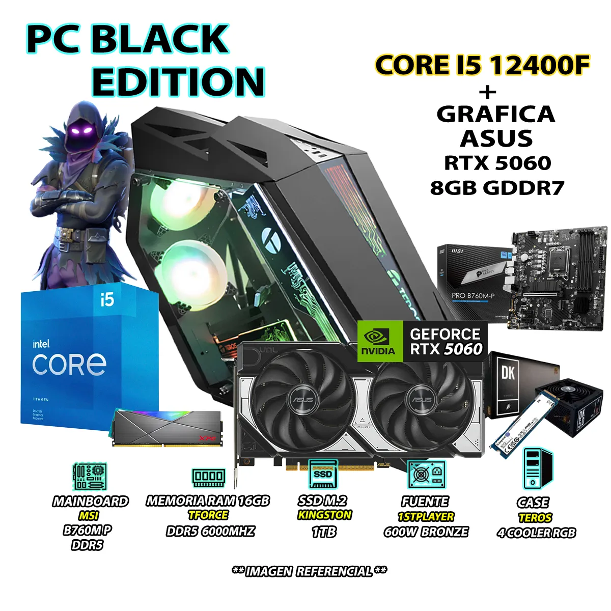 COMPUTADORA PC GAMER INTEL CORE I5 12400F RAM 16GB DDR5 SSD 1TB RTX 5060 8GB - 1