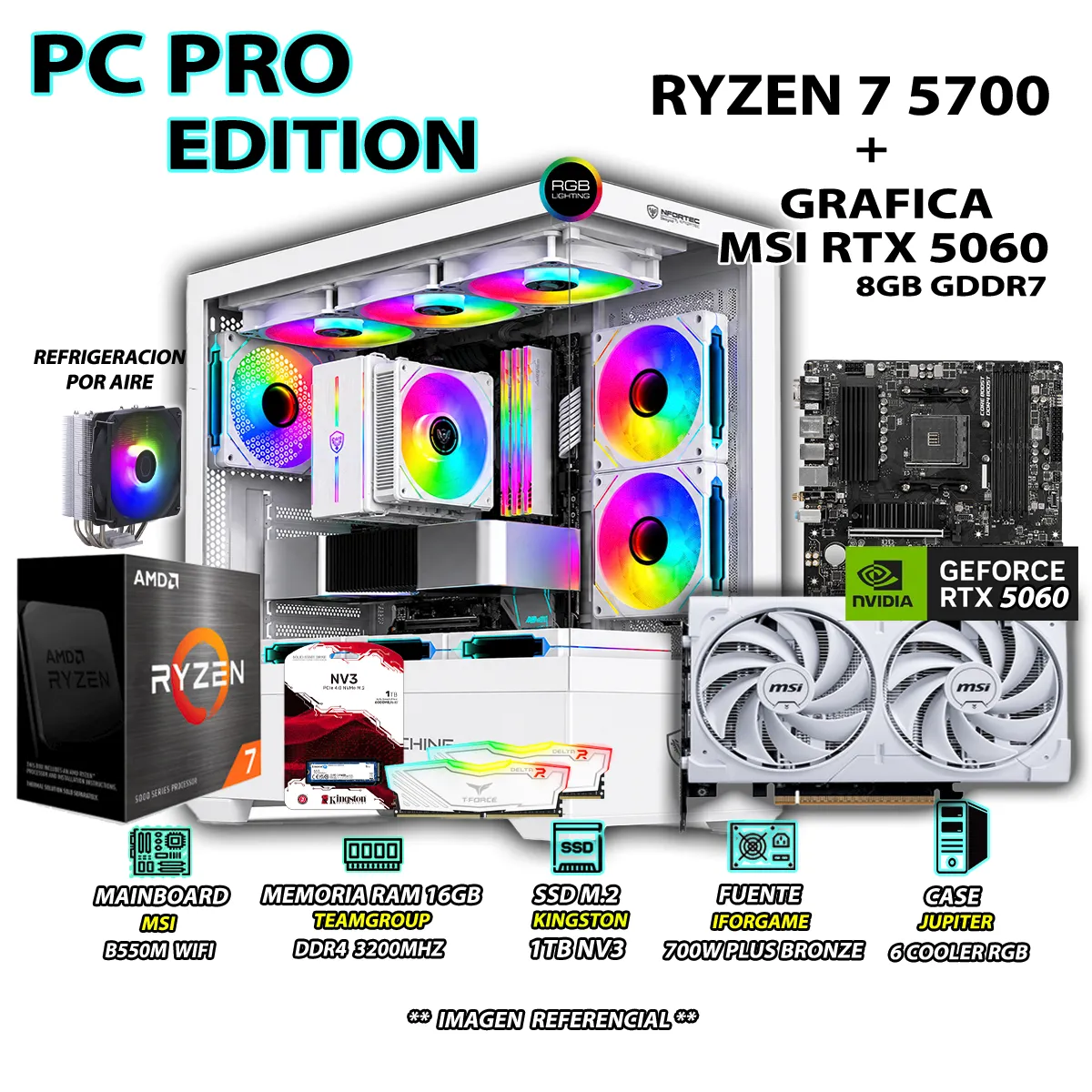 COMPUTADORA PC GAMER RYZEN 7 5700 RAM 16GB SSD 1TB GRAFICA RTX 5060 8GB - 1