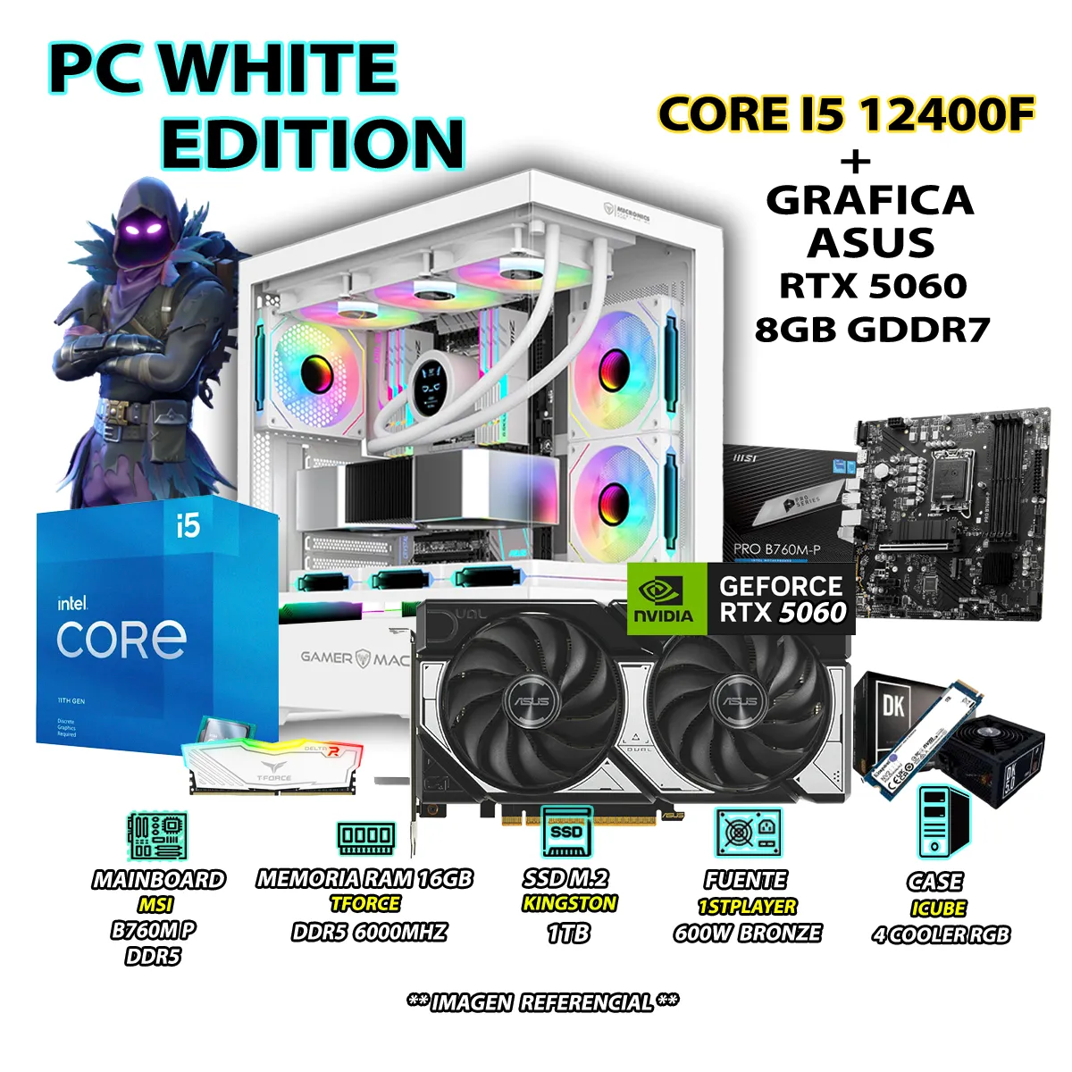 COMPUTADORA PC GAMER INTEL CORE I5 12400F RAM 16GB DDR5 SSD 1TB RTX 5060 8GB - 1