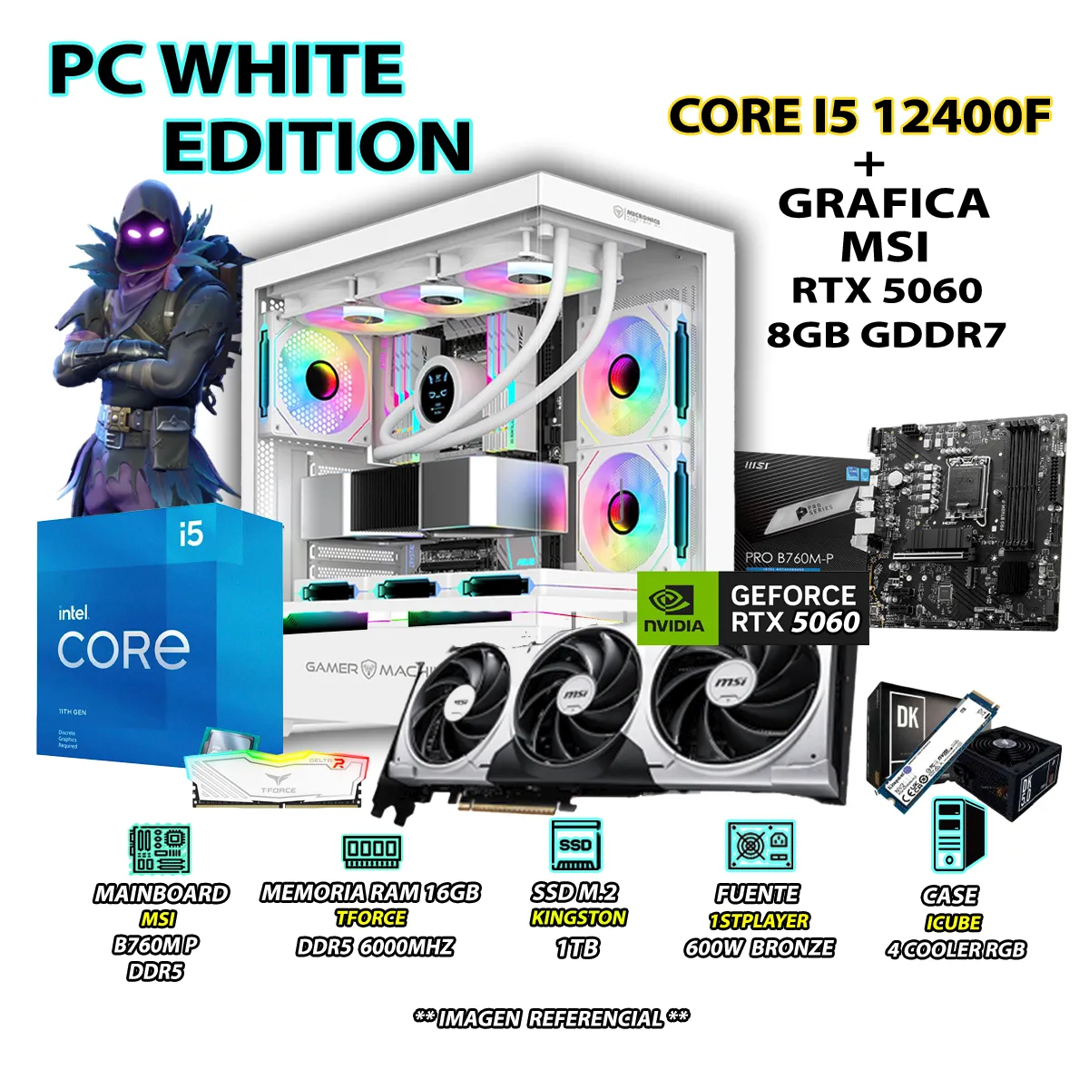 COMPUTADORA PC GAMER INTEL CORE I5 12400F RAM 16GB DDR5 SSD 1TB RTX 5060 8GB - 1