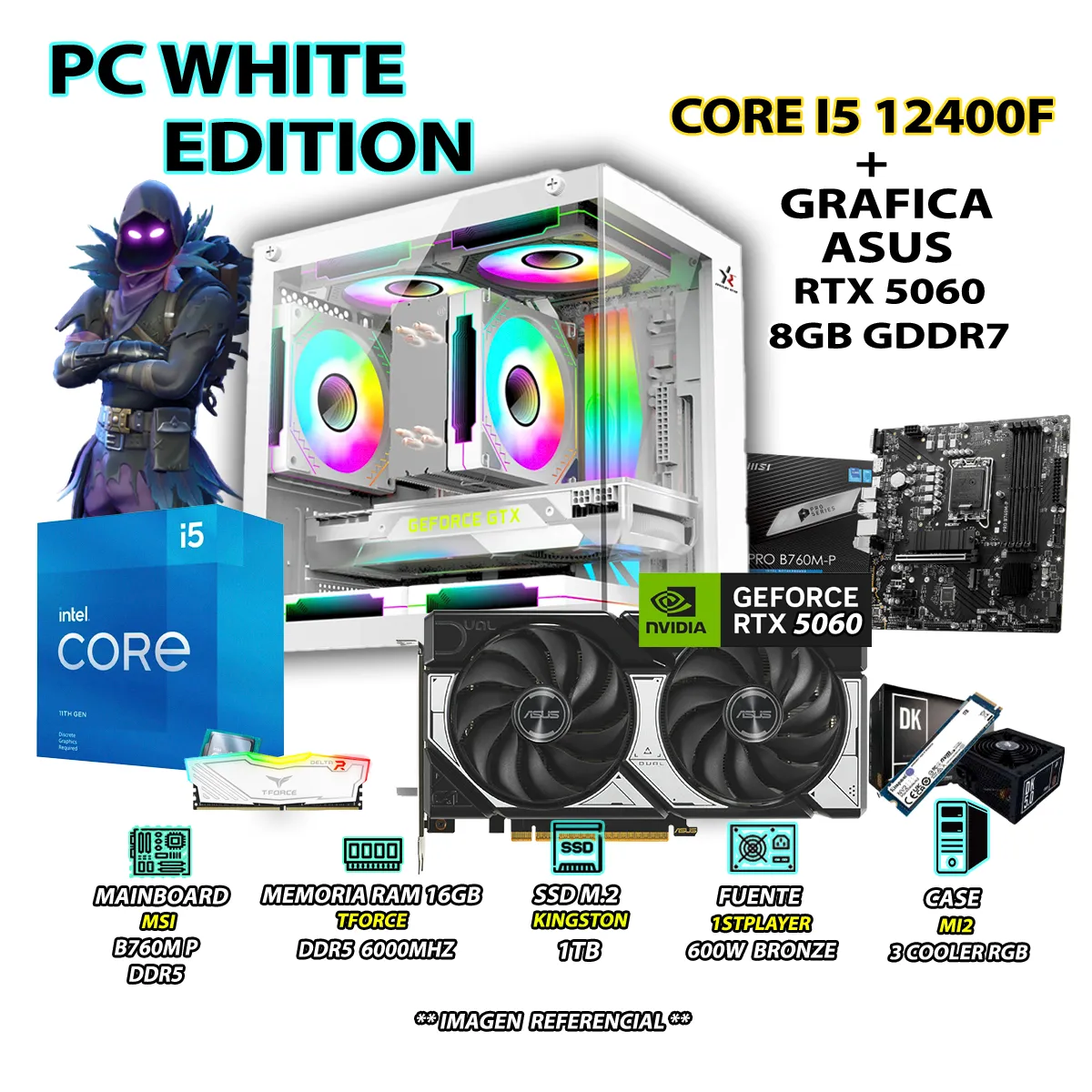 COMPUTADORA PC GAMER INTEL CORE I5 12400F RAM 16GB DDR5 SSD 1TB RTX 5060 8GB - 1