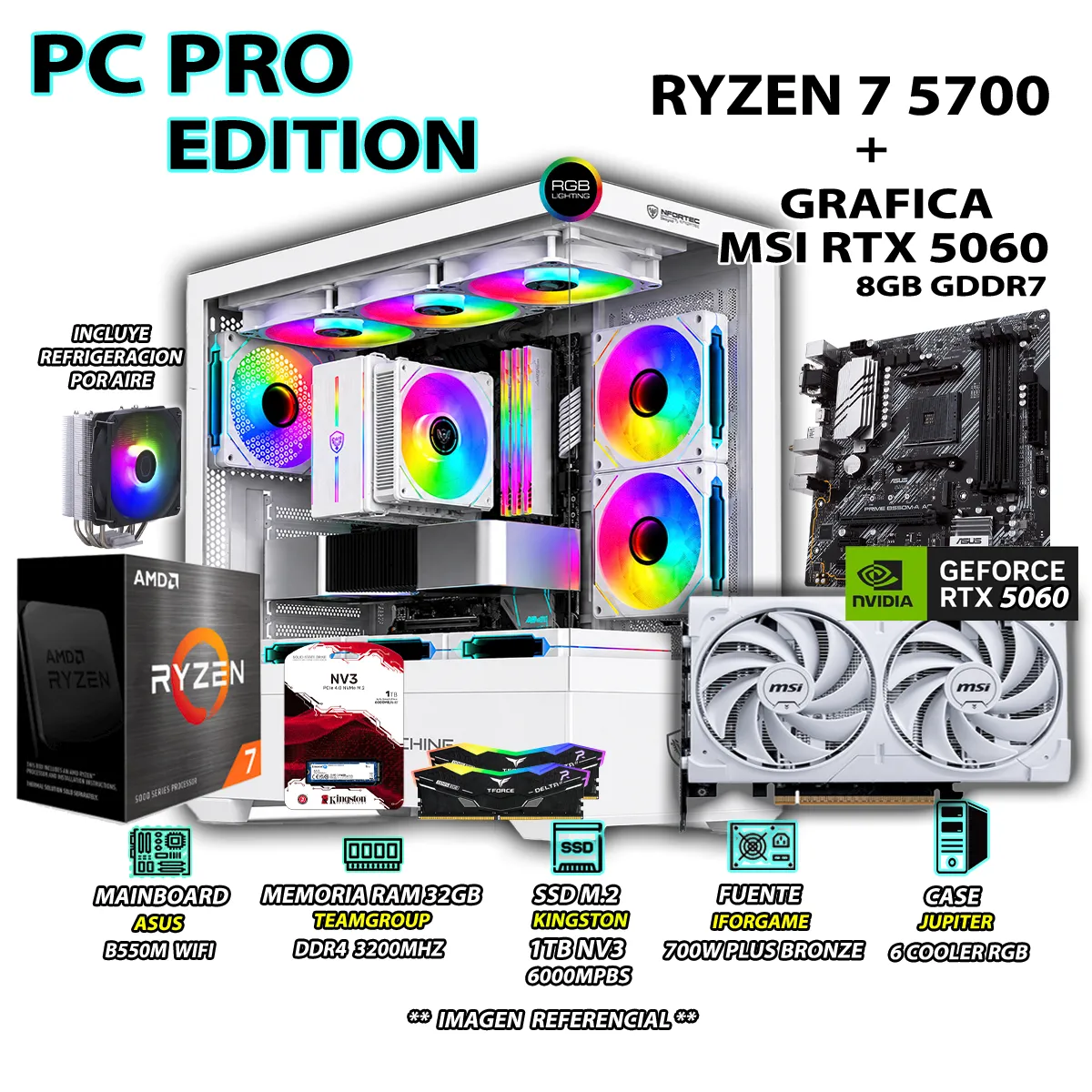 COMPUTADORA PC RYZEN 7 5700 RAM 32GB SSD 1TB GRAFICA RTX 5060 8GB - 1