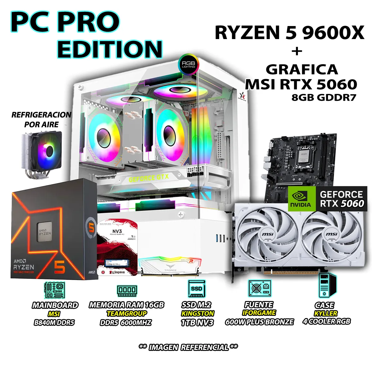PC GAMER PRO RYZEN 5 9600X RAM 16GB DDR5 SSD 1TB GRAFICA MSI RTX 5060 8GB - 1