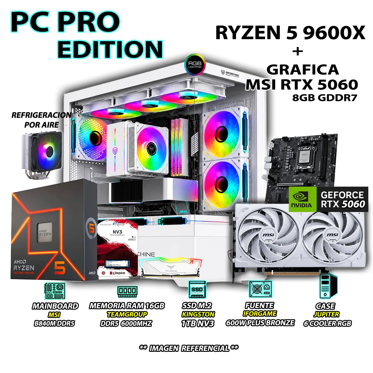 PC GAMER PRO RYZEN 5 9600X RAM 16GB DDR5 SSD 1TB GRAFICA RTX 5060 8GB - 1