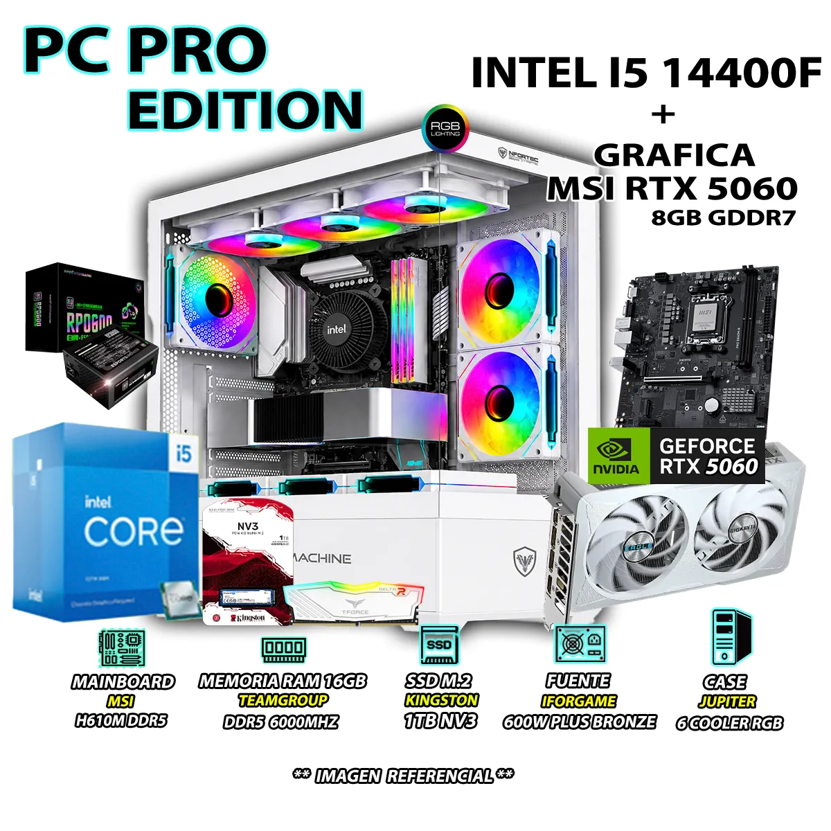 COMPUTADORA GAMER CORE I5 14400F RAM DDR5 16GB SSD 1TB CON GRAFICA RTX 5060 8GB - 1