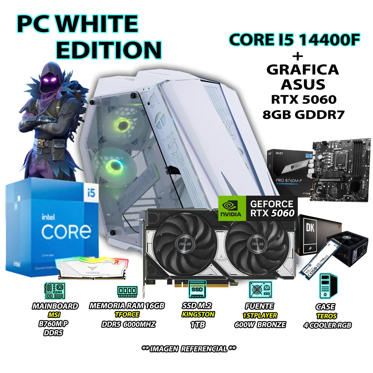 COMPUTADORA PC GAMER INTEL CORE I5 14400F RAM 16GB DDR5 SSD 1TB RTX 5060 8GB - 1