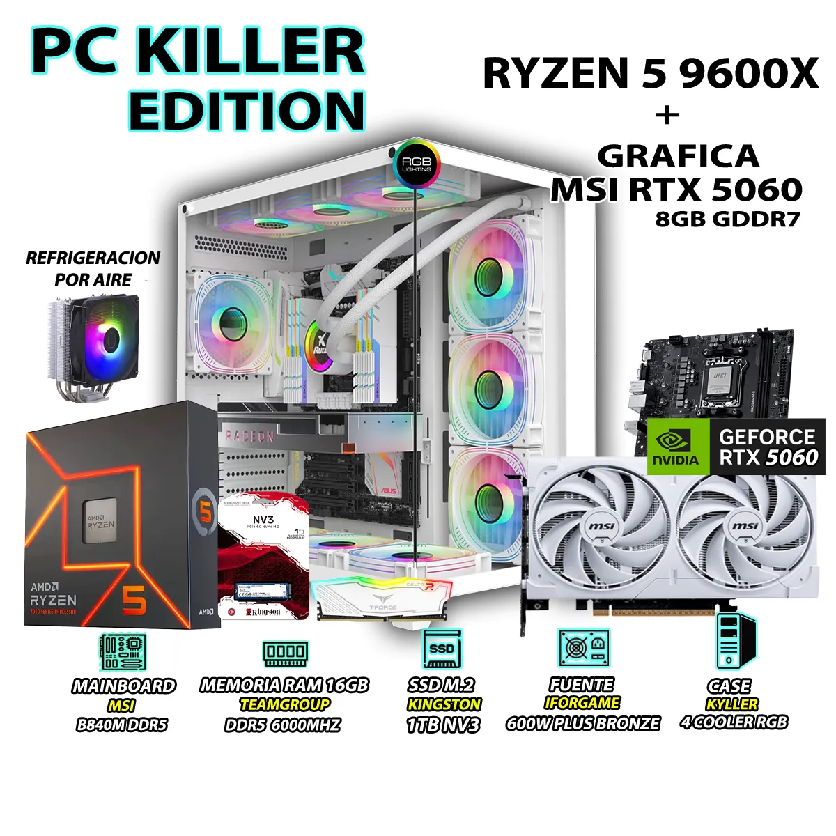 PC GAMER PRO XTREME RYZEN 5 9600X RAM 16GB DDR5 SSD 1TB GRAFICA RTX 5060 8GB - 1