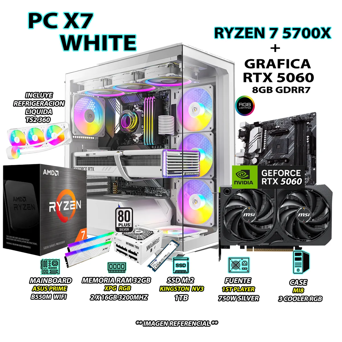 COMPUTADORA PC GAMER RYZEN 7 5700X RAM 32GB SSD 1TB GRAFICA RTX 5060 8GB - 1