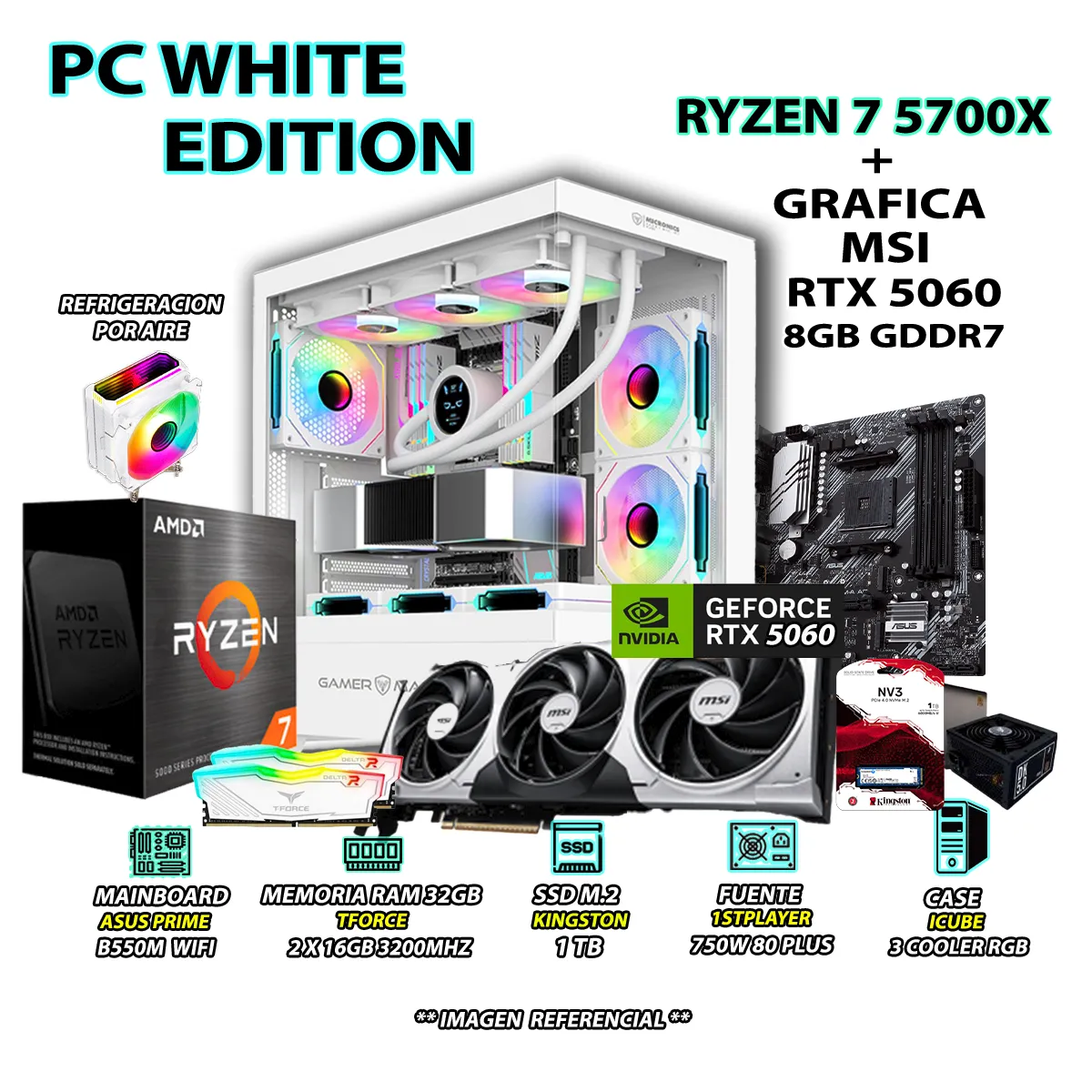 COMPUTADORA PC RYZEN 7 5700X RAM 32GB SSD 1TB GRAFICA RTX 5060 8GB - 1
