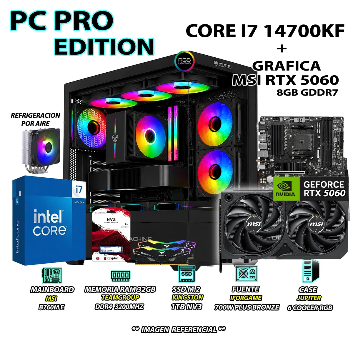 COMPUTADORA GAMER CORE I7 14700KF RAM 32GB SSD 1TB GRAFICA RTX 5060 8GB - 1