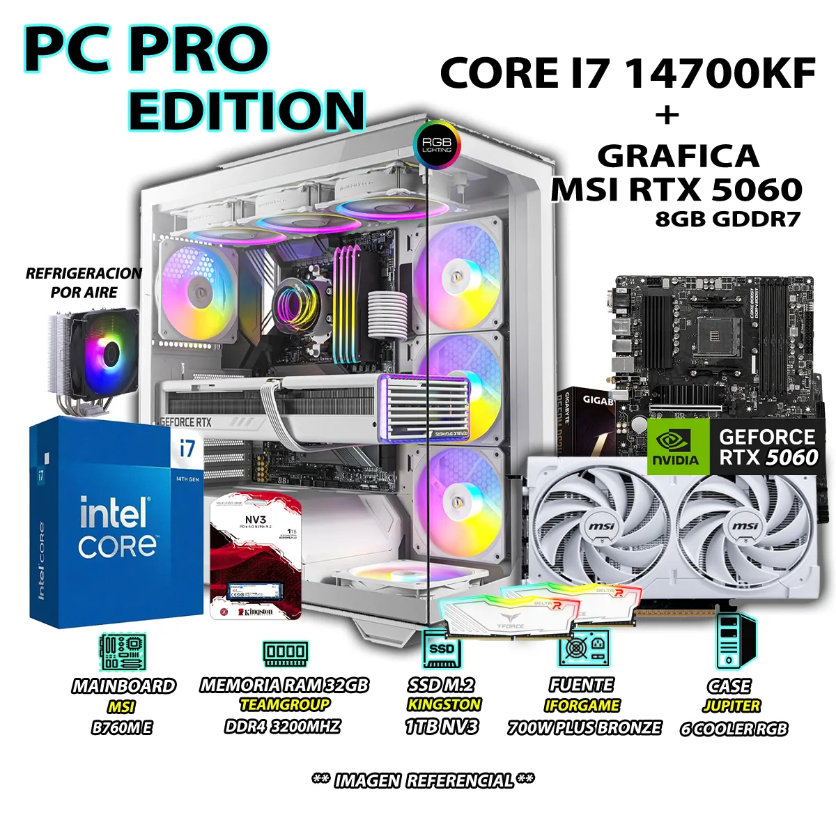 COMPUTADORA GAMER CORE I7 14700KF RAM 32GB SSD 1TB GRAFICA RTX 5060 8GB - 1