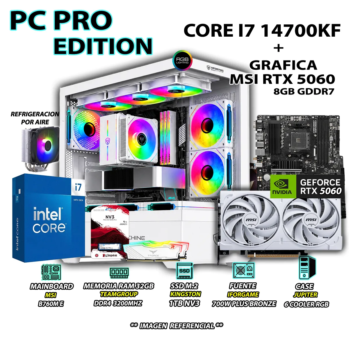 COMPUTADORA GAMER CORE I7 14700KF RAM 32GB SSD 1TB GRAFICA RTX 5060 8GB - 1