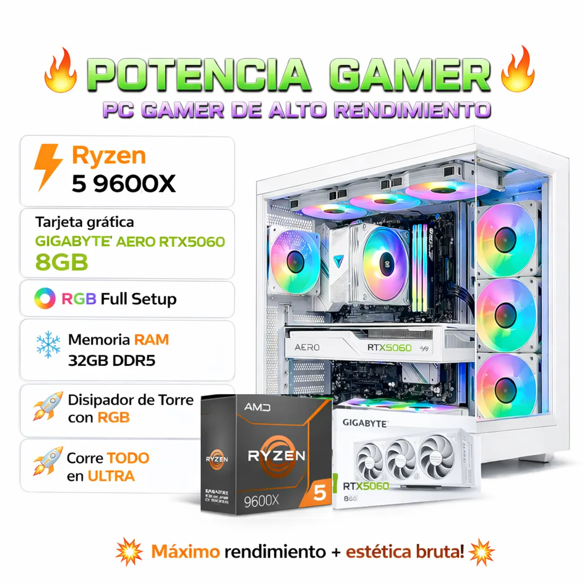 PC GAMER PRO XTREME RYZEN 5 9600X RAM 32GB DDR5 SSD 1TB GRAFICA RTX 5060 8GB - 1
