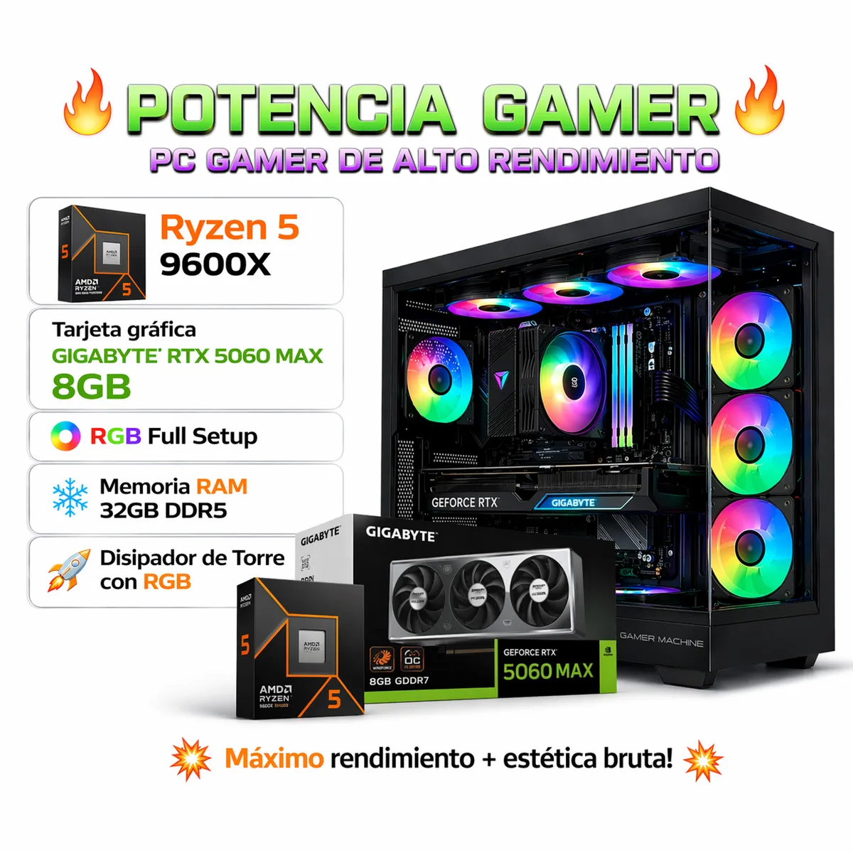 PC GAMER PRO XTREME RYZEN 5 9600X RAM 32GB DDR5 SSD 1TB GRAFICA RTX 5060 8GB - 1