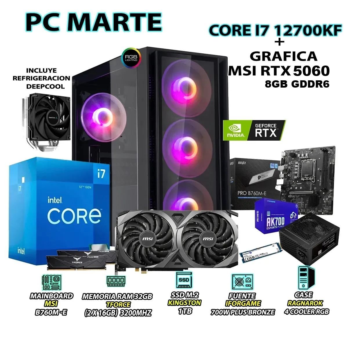 COMPUTADORA GAMER CORE I7 12700KF RAM 32GB SSD 1TB GRAFICA RTX 5060 8GB - 1