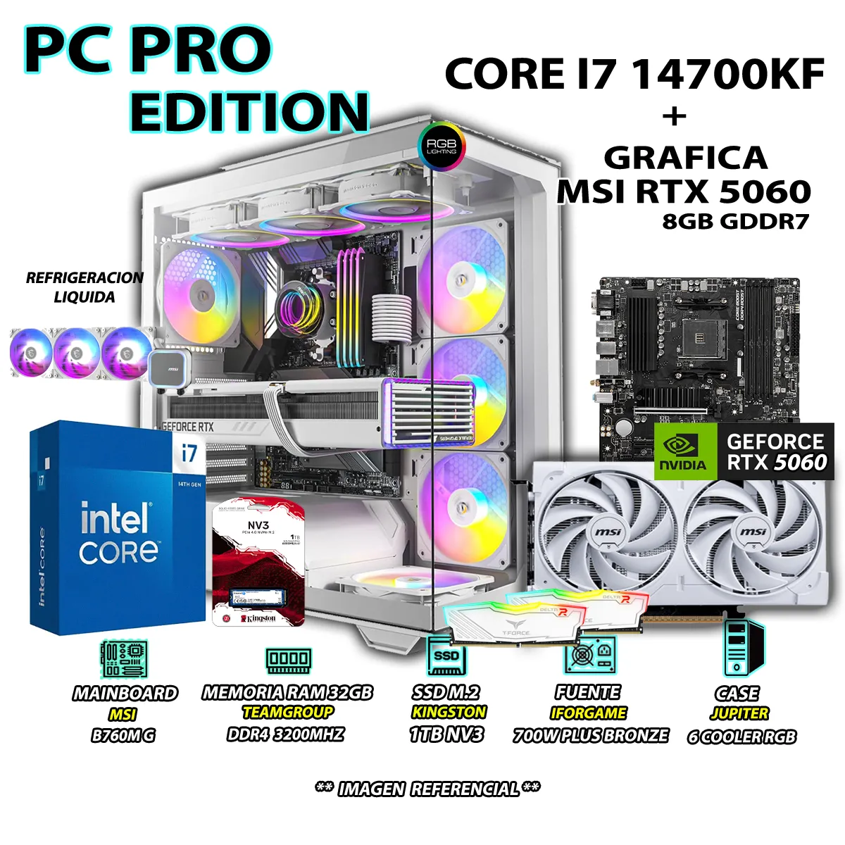 COMPUTADORA GAMER CORE I7 14700KF RAM 32GB SSD 1TB GRAFICA RTX 5060 8GB - 1