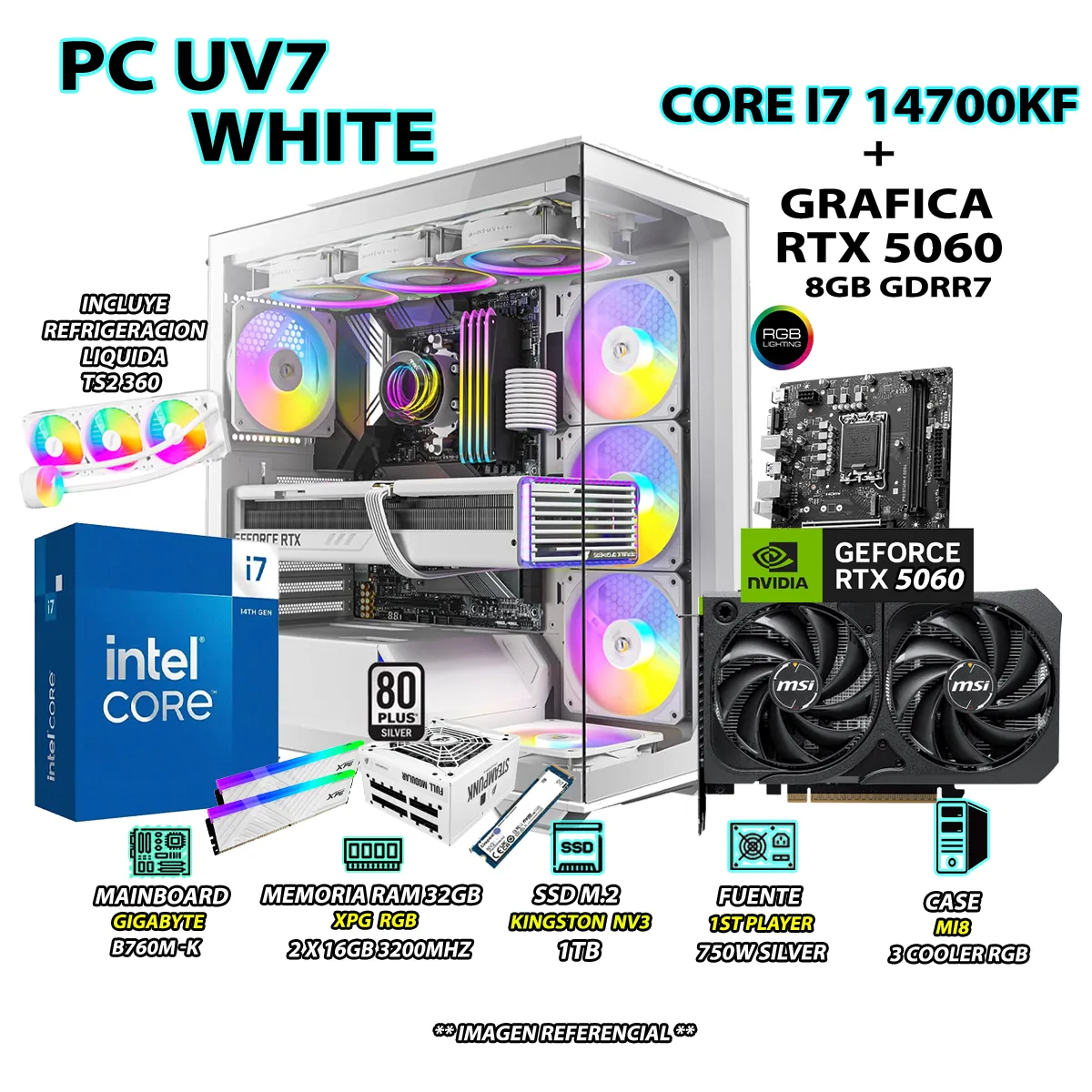 COMPUTADORA PC GAMER CORE I7 14700KF RAM 32GB SSD 1TB GRAFICA RTX 5060 8GB - 1