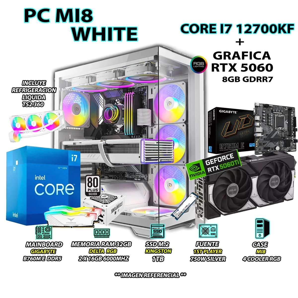 COMPUTADORA PC GAMER CORE I7 12700KF RAM 32GB SSD 1TB GRAFICA RTX 5060 8GB - 1