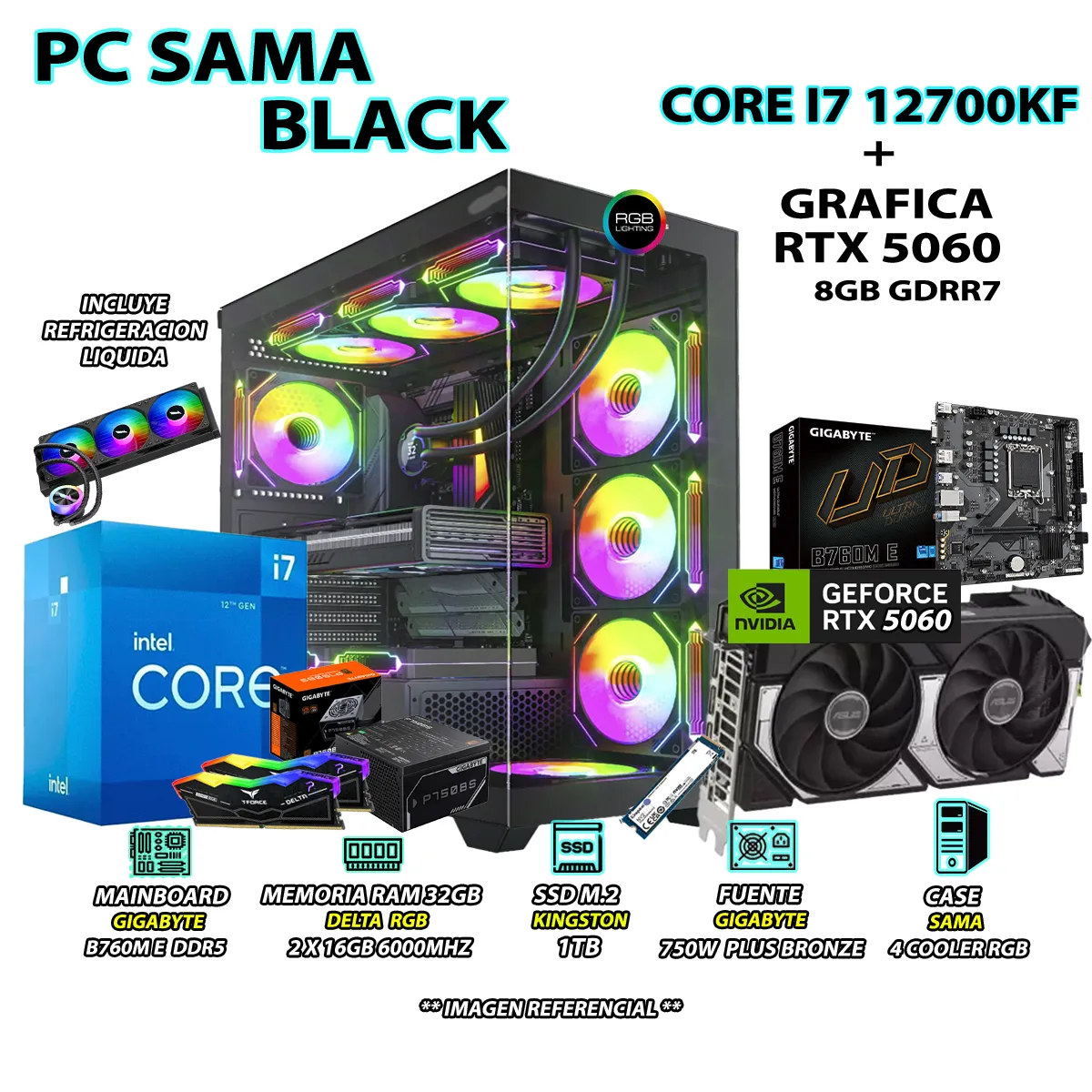 COMPUTADORA PC GAMER CORE I7 12700KF RAM 32GB SSD 1TB GRAFICA RTX 5060 8GB - 1