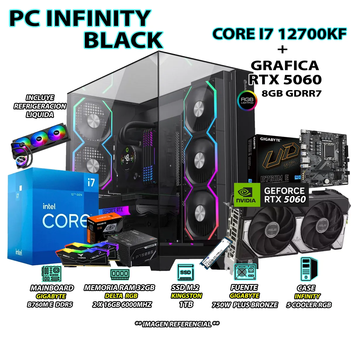 COMPUTADORA PC GAMER CORE I7 12700KF RAM 32GB SSD 1TB GRAFICA RTX 5060 8GB - 1