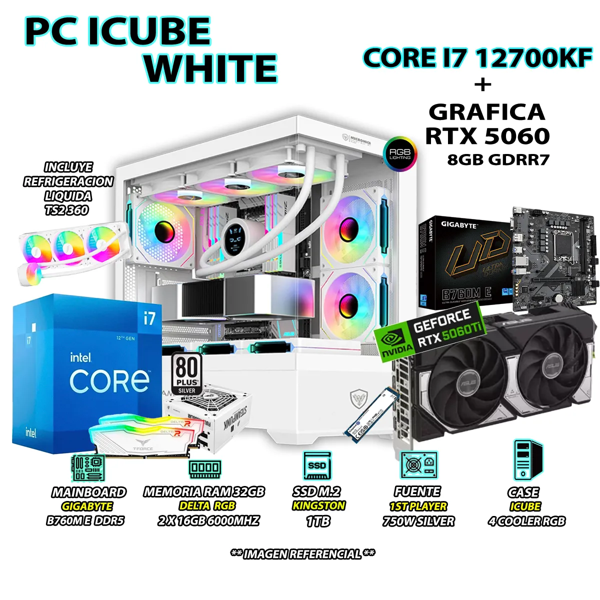 COMPUTADORA PC GAMER CORE I7 12700KF RAM 32GB SSD 1TB GRAFICA RTX 5060 8GB - 1