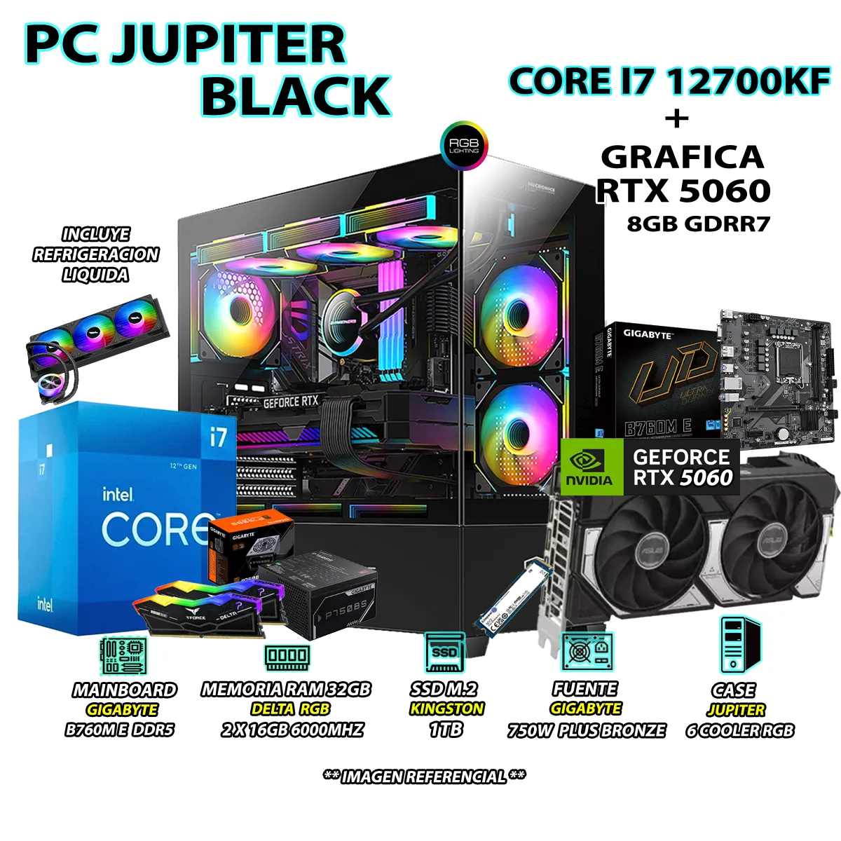 COMPUTADORA PC GAMER CORE I7 12700KF RAM 32GB SSD 1TB GRAFICA RTX 5060 8GB - 1