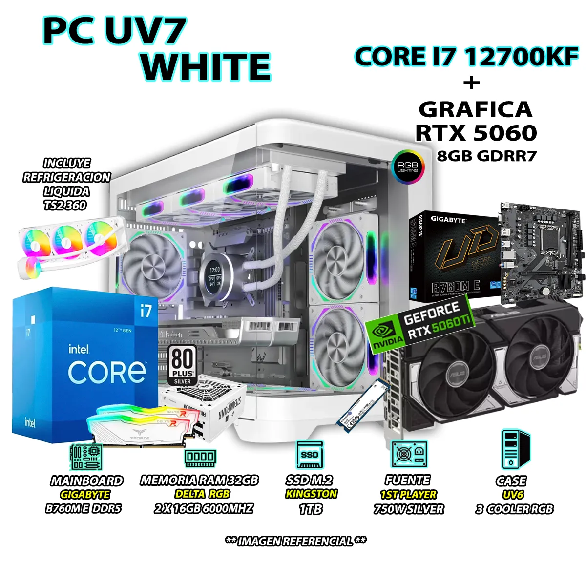 COMPUTADORA PC GAMER CORE I7 12700KF RAM DDR5 32GB SSD 1TB GRAFICA RTX 5060 8GB - 1